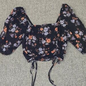 Live To Be Spoiled Floral Rouched Crop Top Puff Sleeve Fairy Boho Y2K Size S